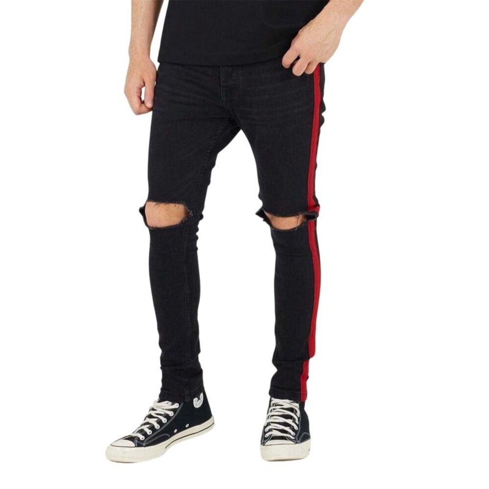 Brave Soul Mens Denim Contrast Striped Side Seams Jeans / Charcoal